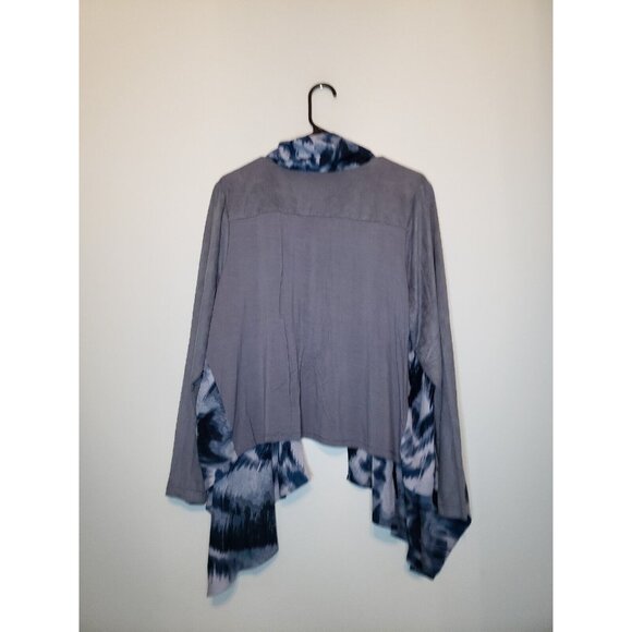 Lori Goldstein Logo Womens Plus Sz 1X Cardigan Waterfall Open Front Blue Gray - Picture 2 of 6